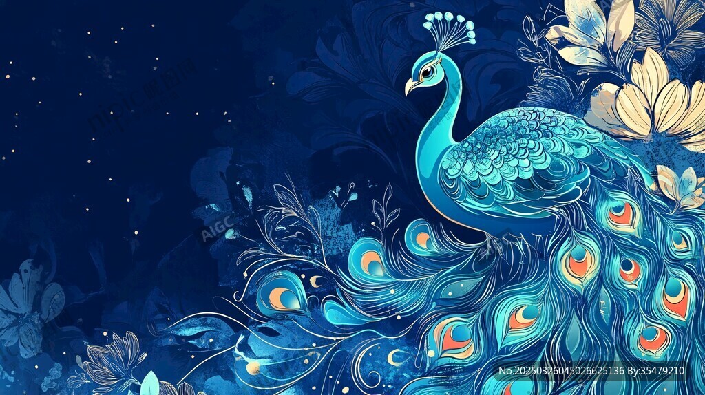 夢幻藍孔雀與花卉星空