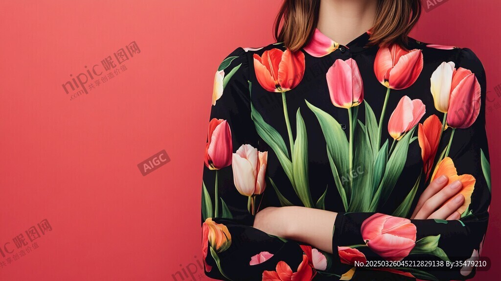 印花上衣女子優雅姿態