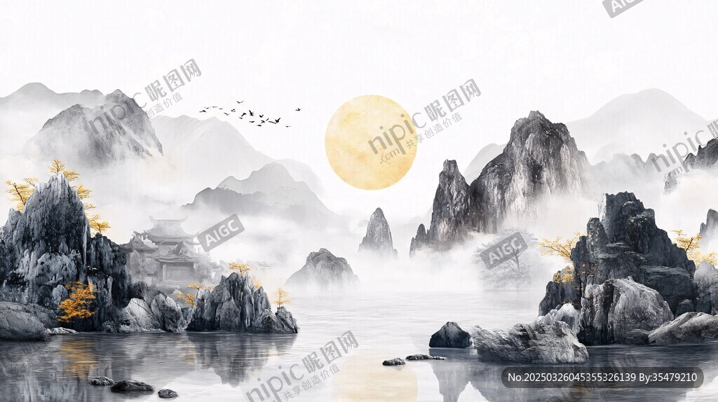 水墨山水間的靜謐月色