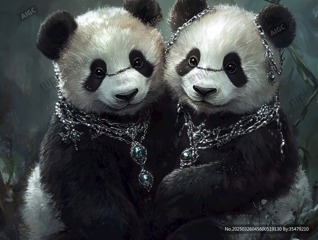 時(shí)尚裝扮的雙熊貓形象