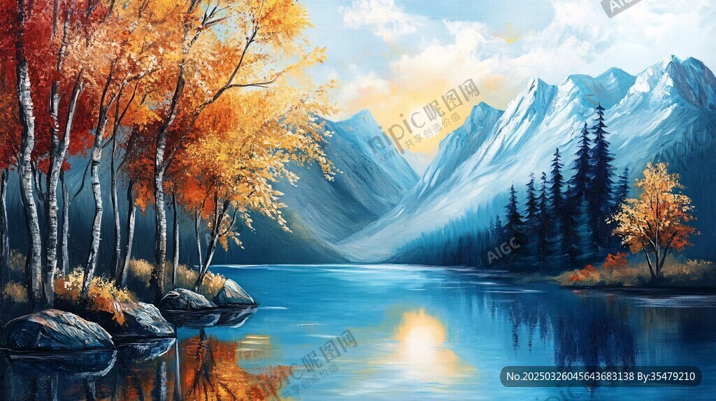 秋日山水湖畔絕美風(fēng)光