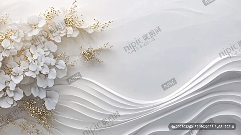 白色花卉與波浪紋理背景