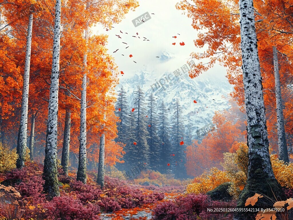 秋日山林詩意夢幻景致