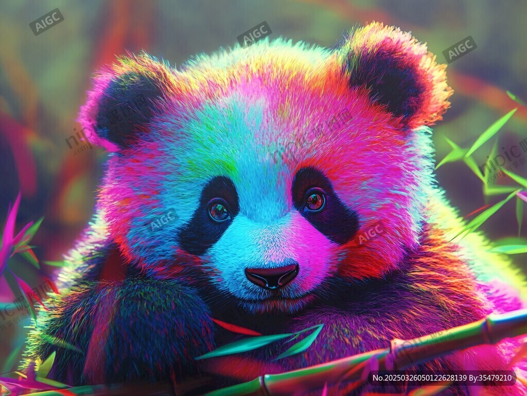 夢幻彩色熊貓與翠竹