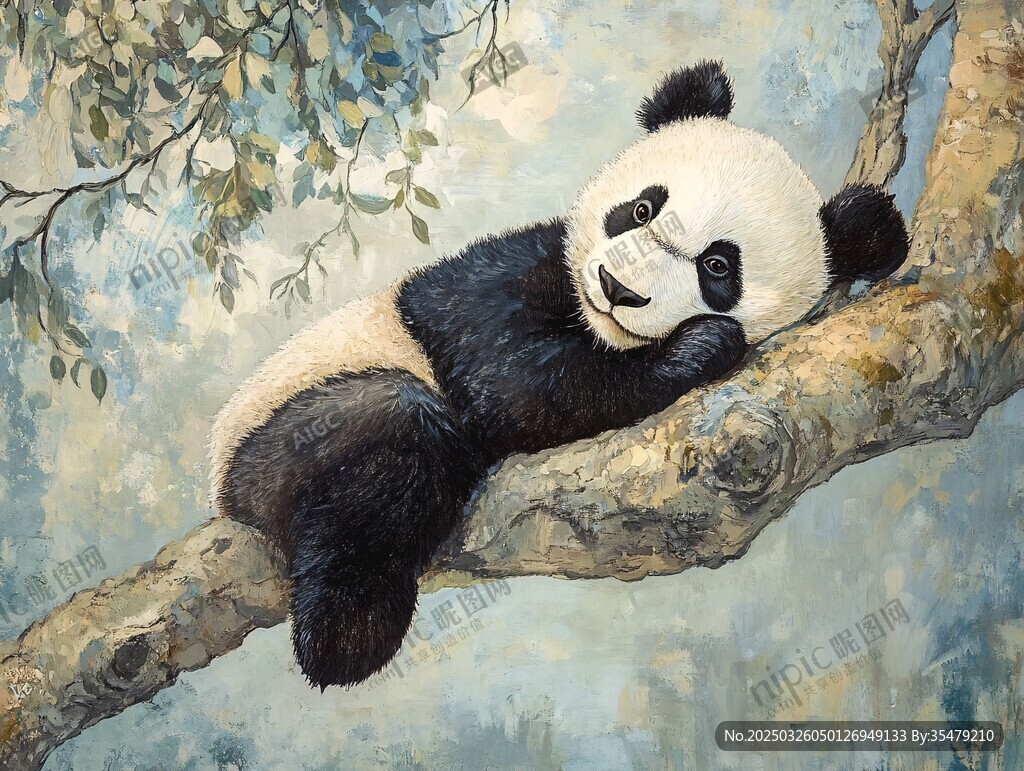 樹枝上休憩的可愛大熊貓