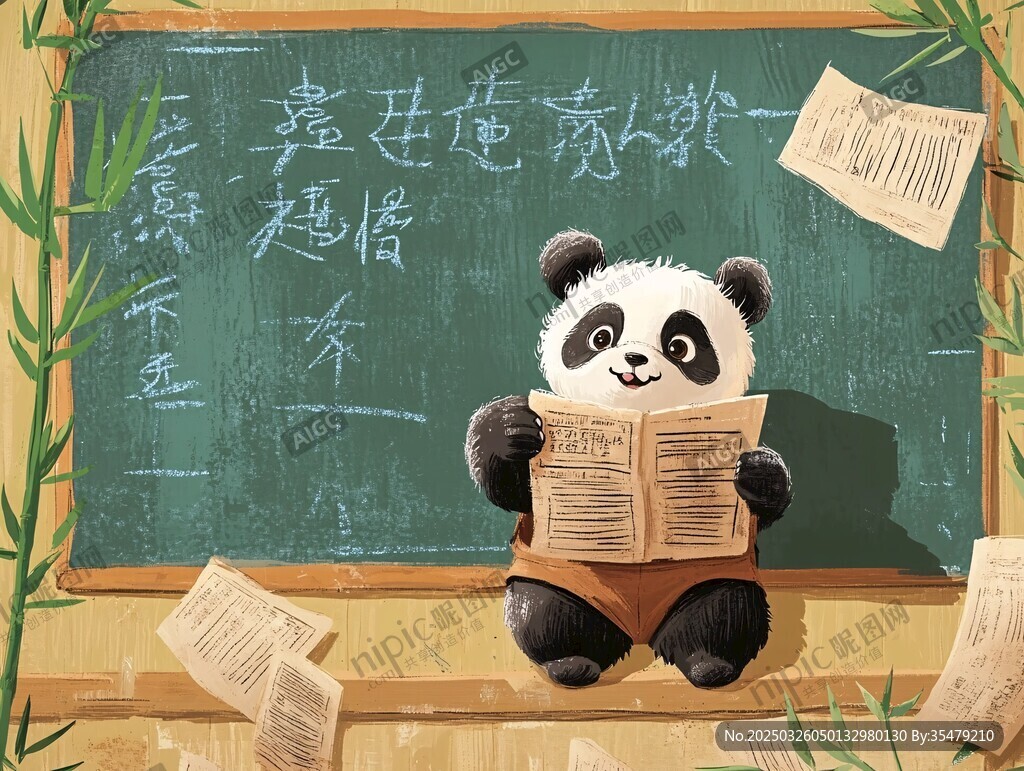 熊貓教室讀報趣味插畫