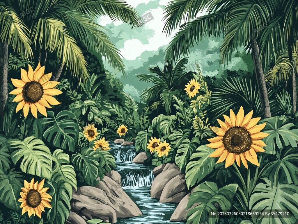 熱帶叢林中的向日葵溪流