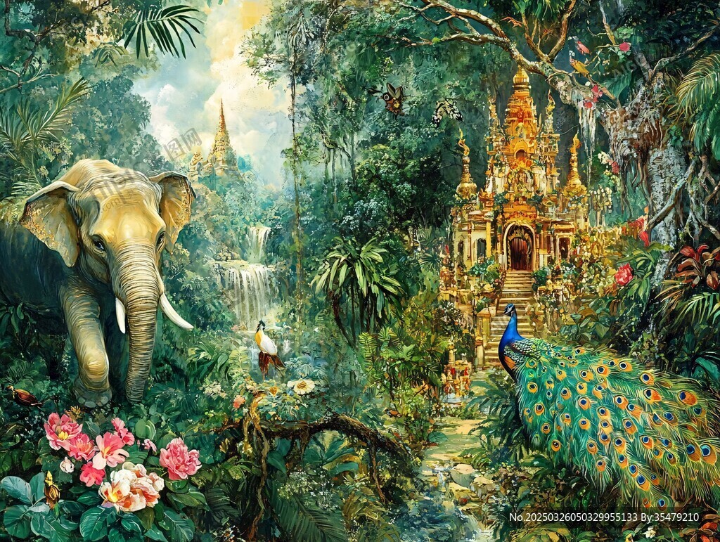 叢林中的象與神秘寺廟