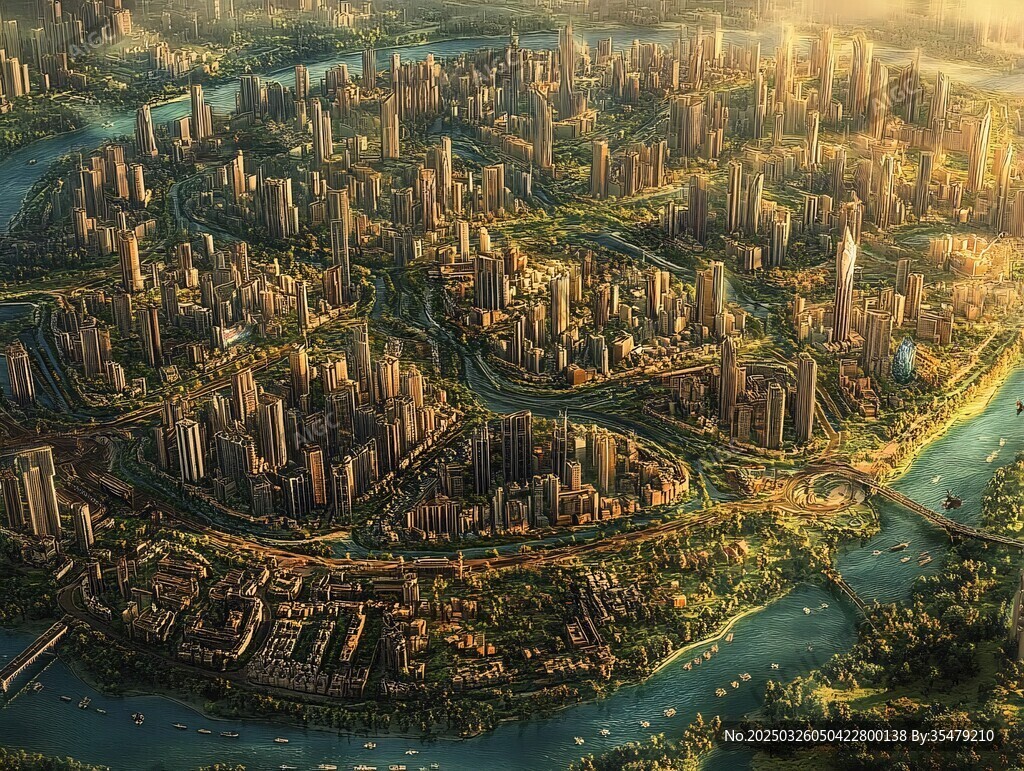 未來都市全景俯瞰圖
