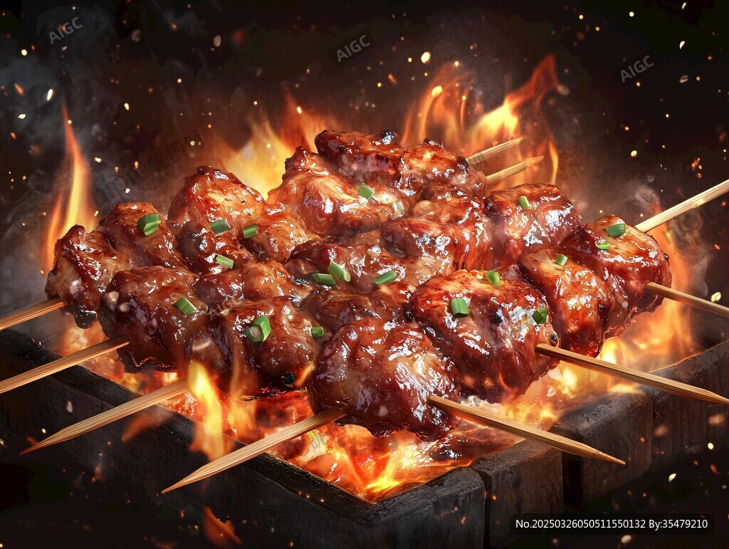 炭火上的美味烤肉串