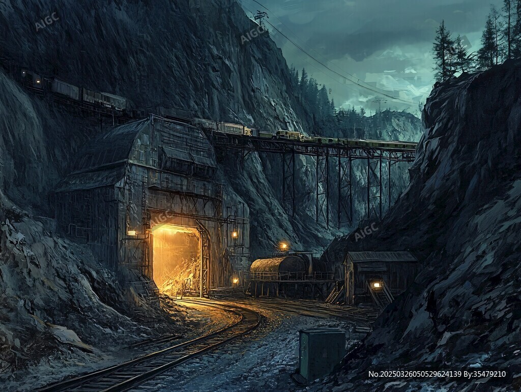 深山隧道旁的神秘鐵路場景