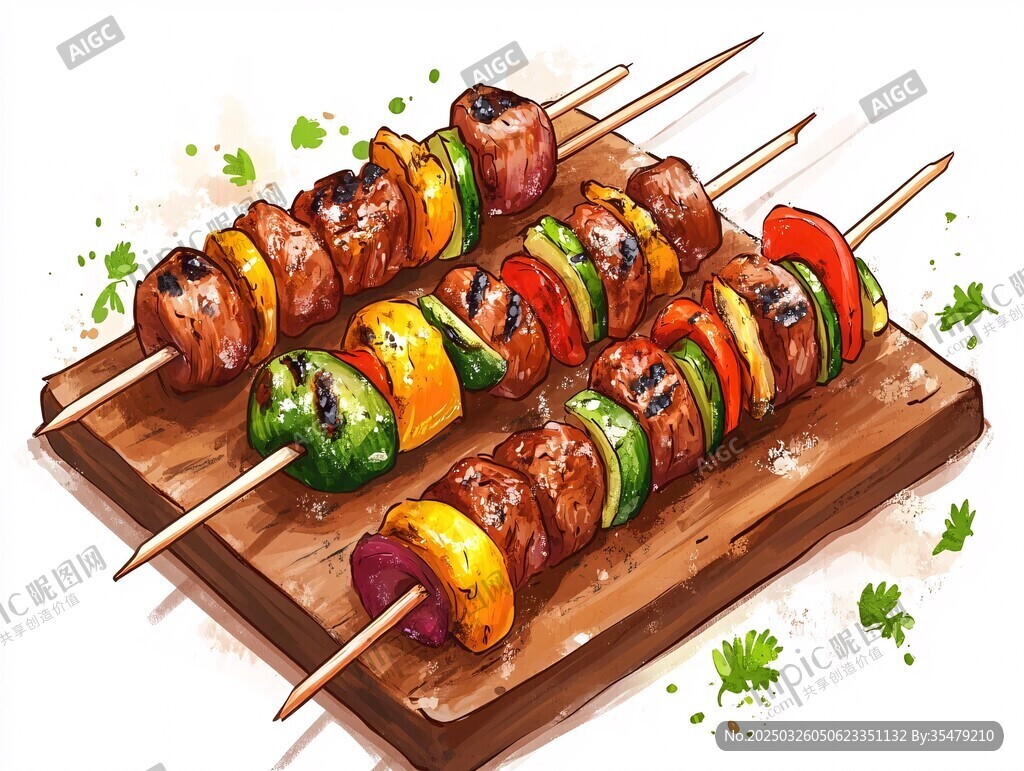 美味烤肉蔬菜串誘人呈現