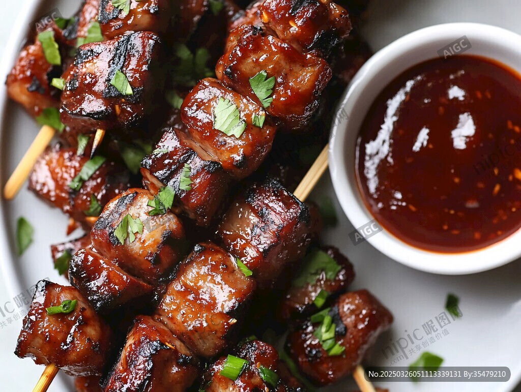 美味烤肉串配特色蘸醬