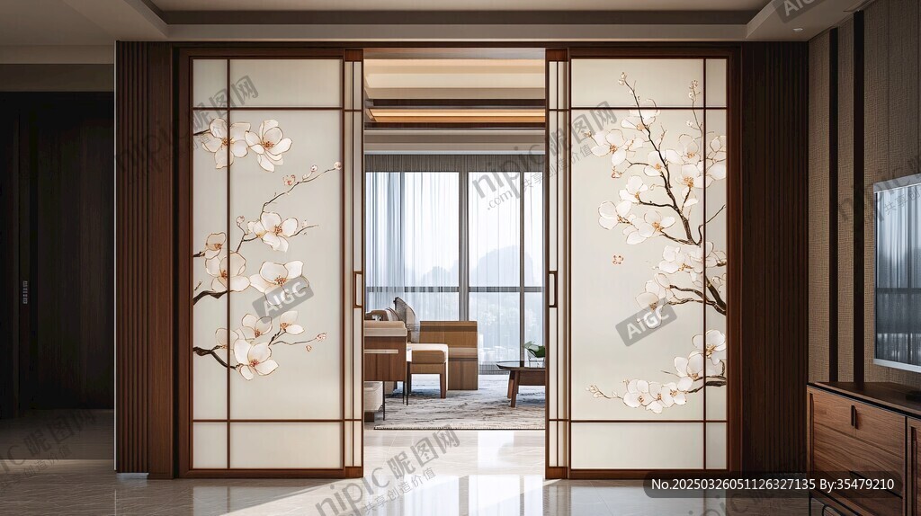 中式花鳥屏風(fēng) 雅致客廳景致