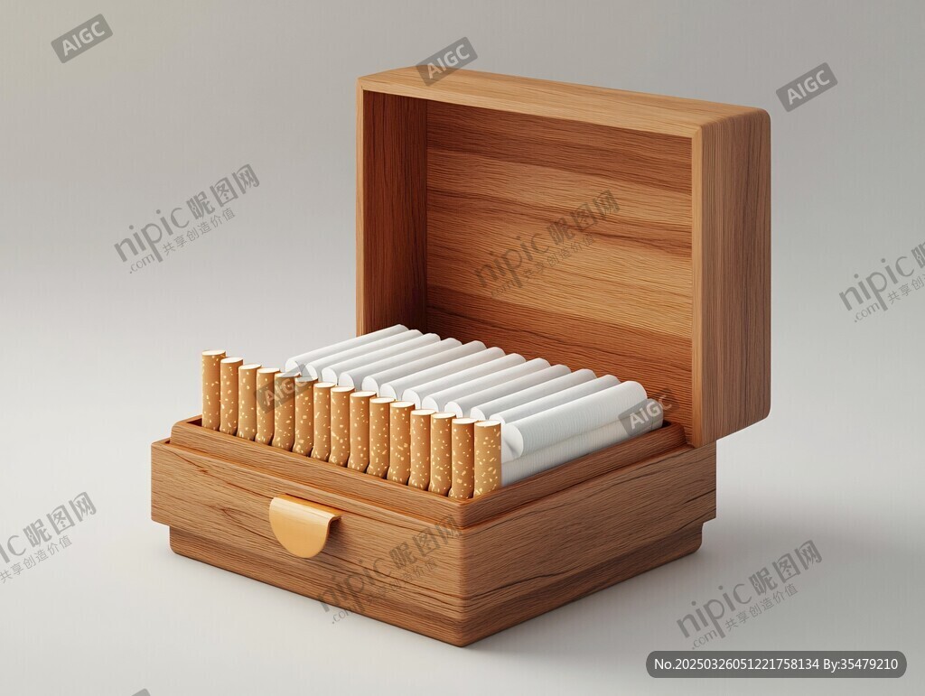 木質(zhì)煙盒內(nèi)整齊排列香煙