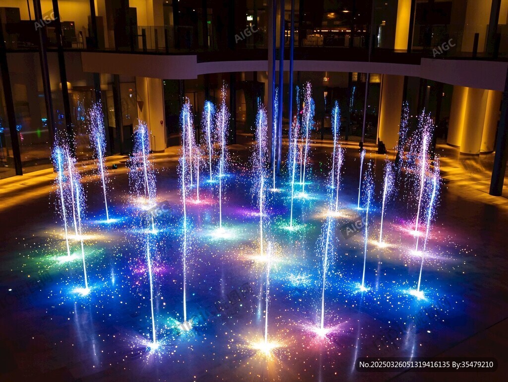絢麗多彩的夜間噴泉景觀