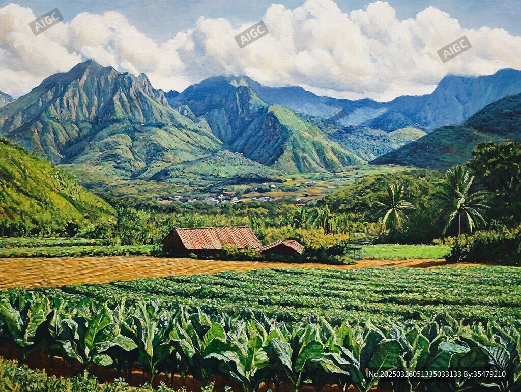 田園山巒風(fēng)光畫