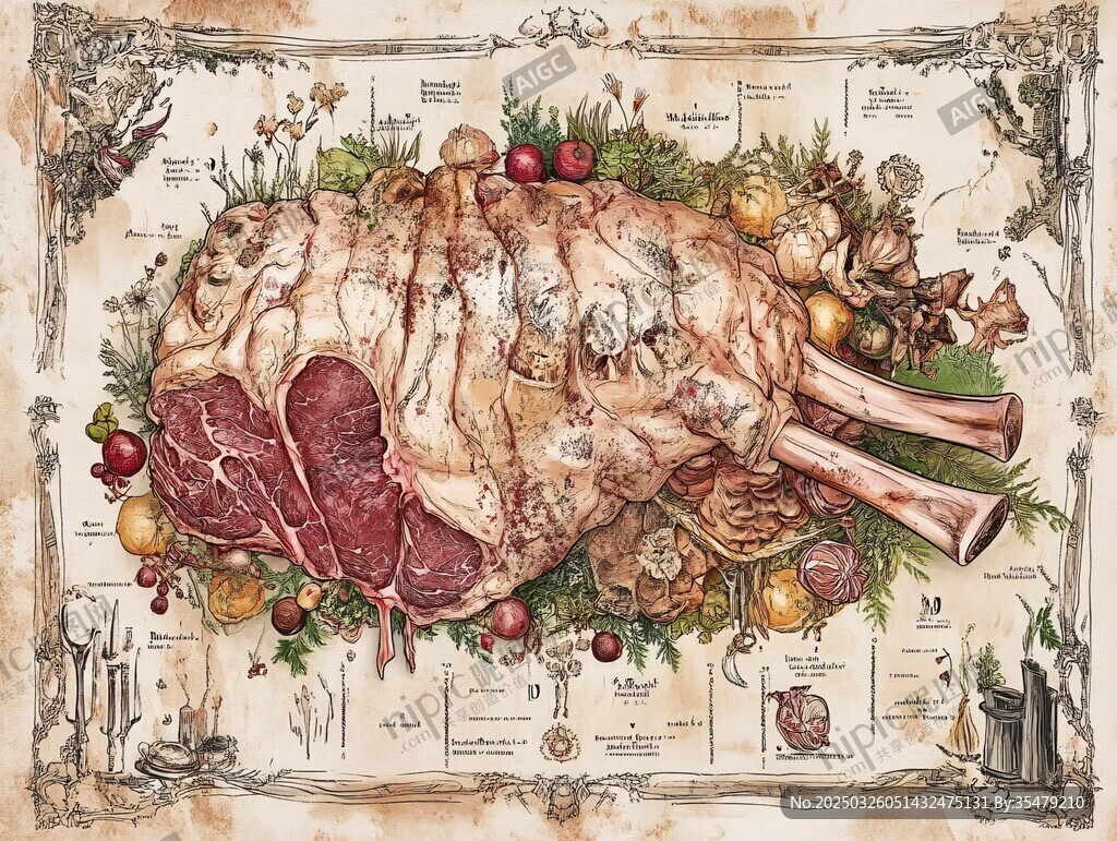 復(fù)古風(fēng)羊肉解剖插畫圖