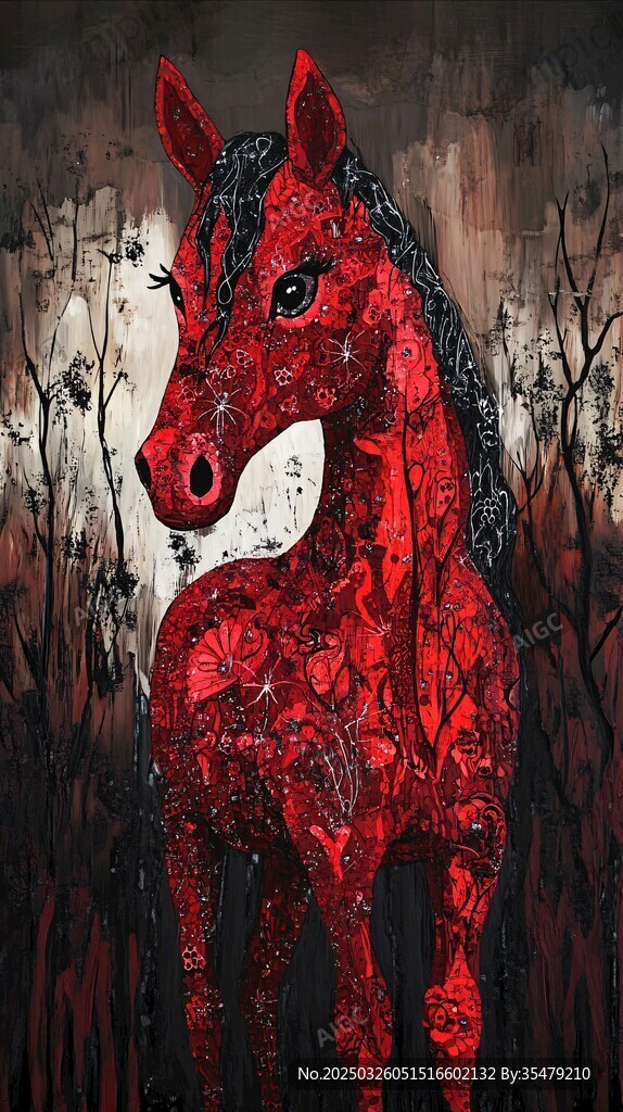 紅色駿馬藝術畫作
