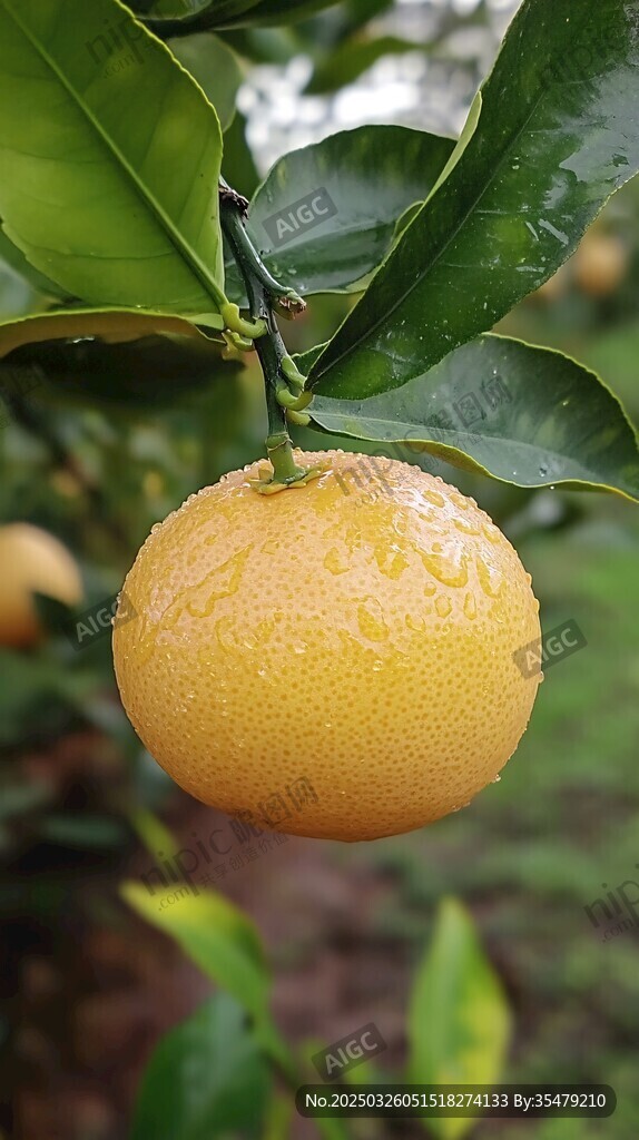 枝頭帶露的鮮嫩柑橘