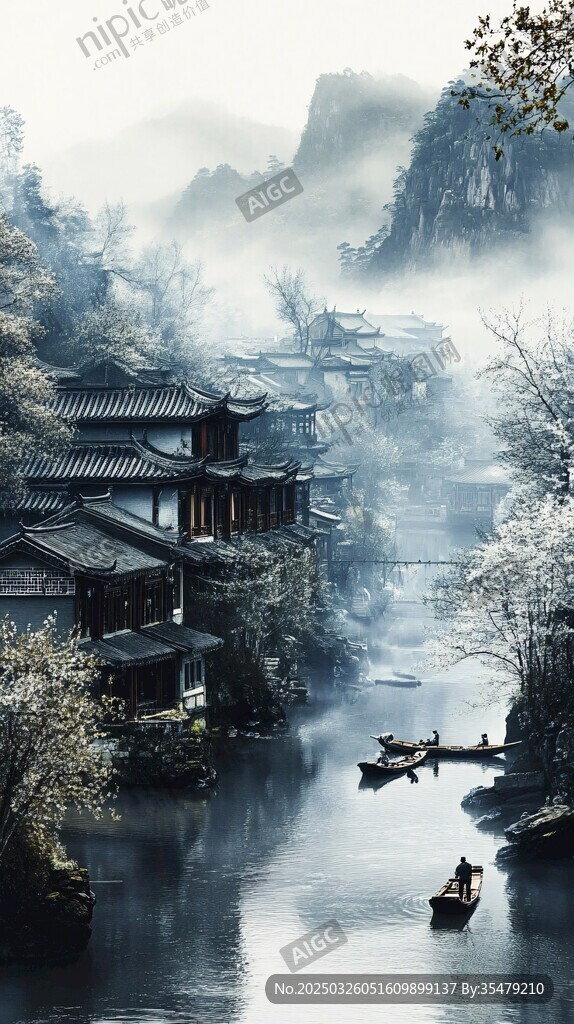 水墨江南水鄉詩意風光