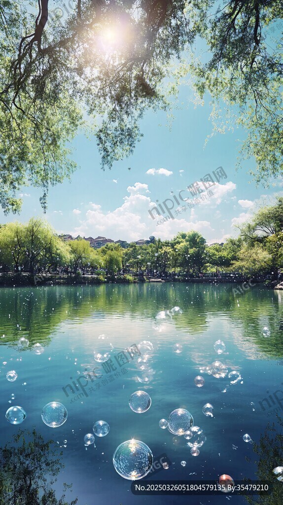 湖畔陽光泡泡美景