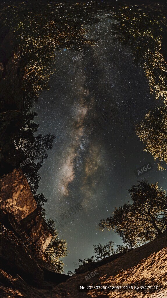 星空下的林間夜景
