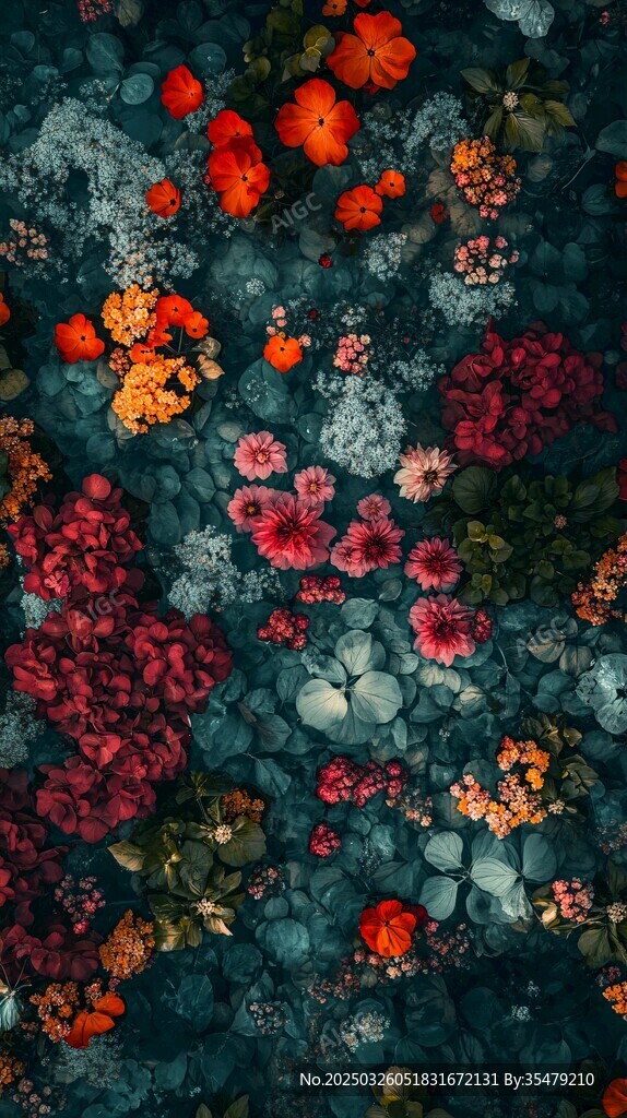 繽紛花卉俯拍圖