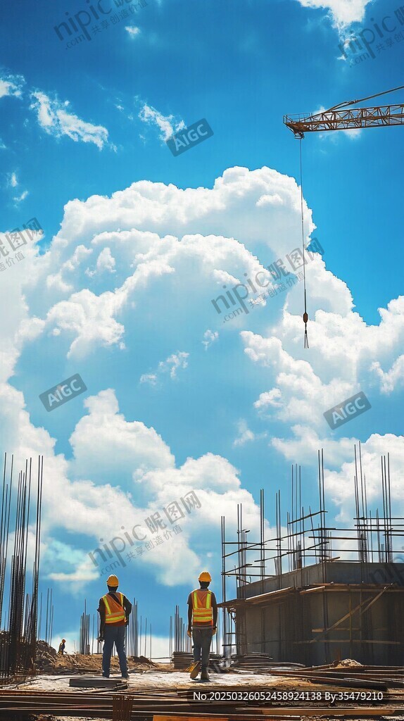 藍天白云下的工地場景