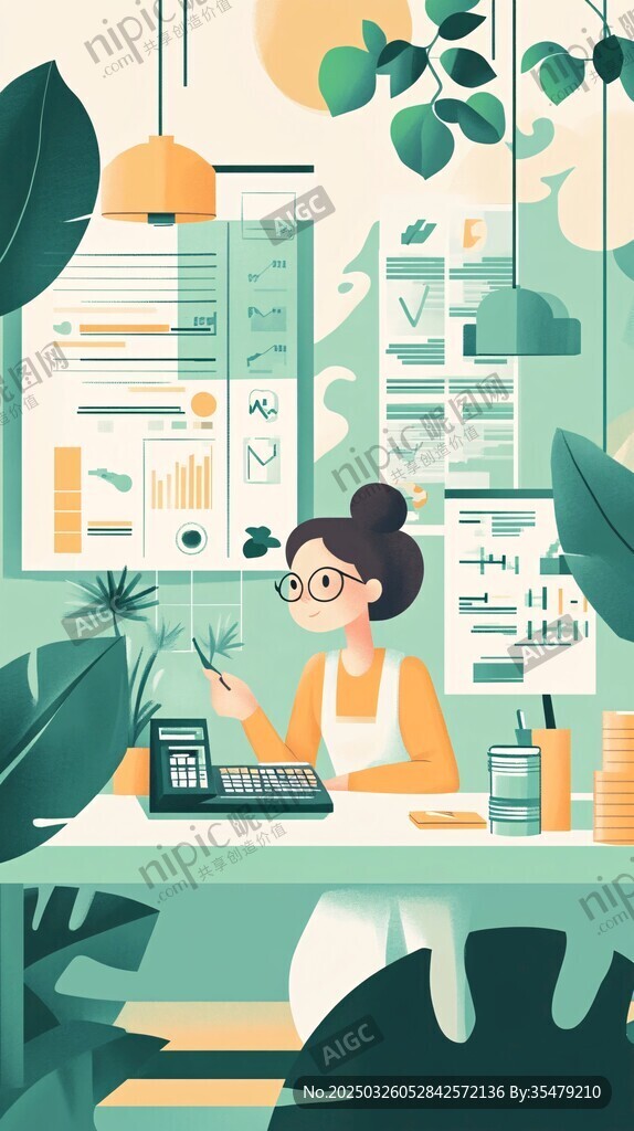 女性辦公場景 綠植環繞工作中