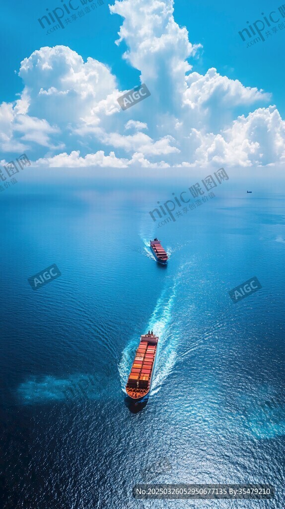 碧海之上雙貨輪破浪前行