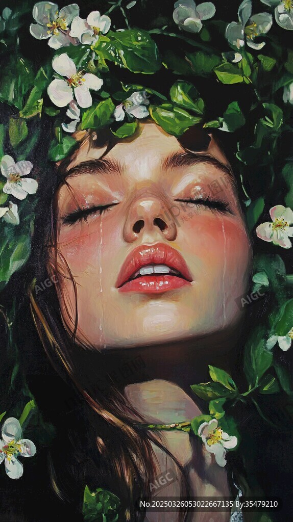 花飾少女的夢幻靜謐瞬間