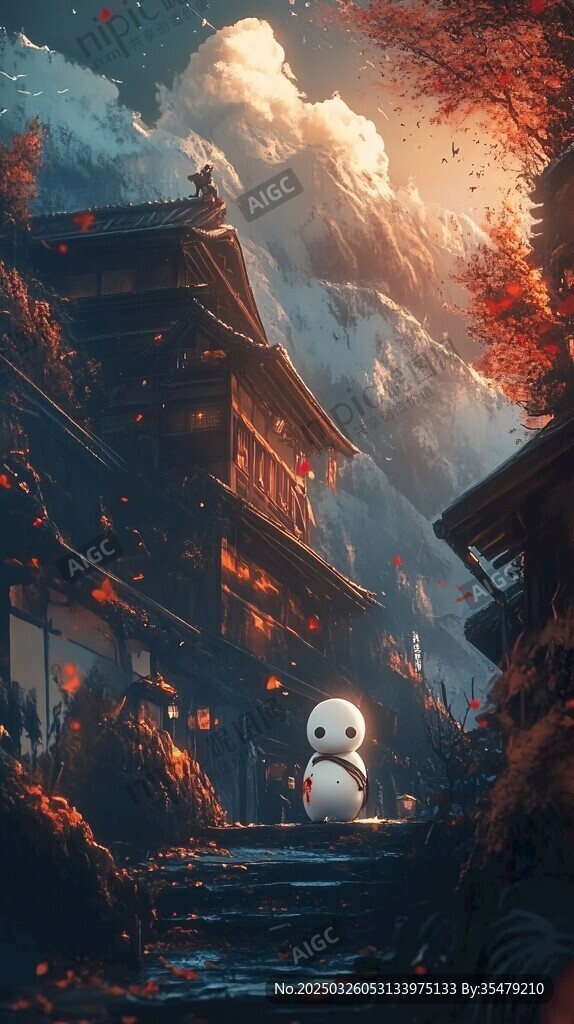 雪人與古風(fēng)建筑的奇幻景致