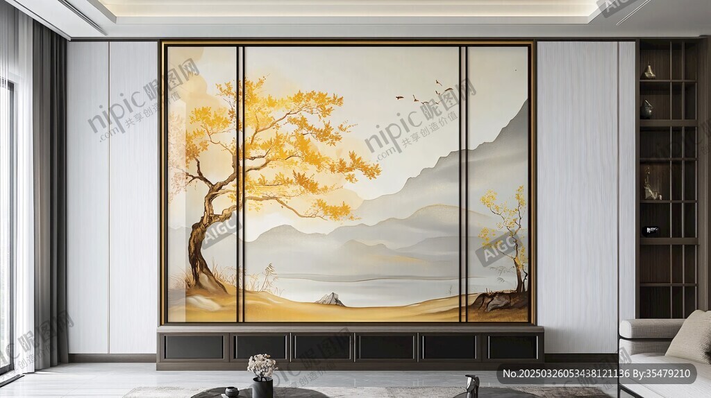 新中式客廳的山水裝飾畫