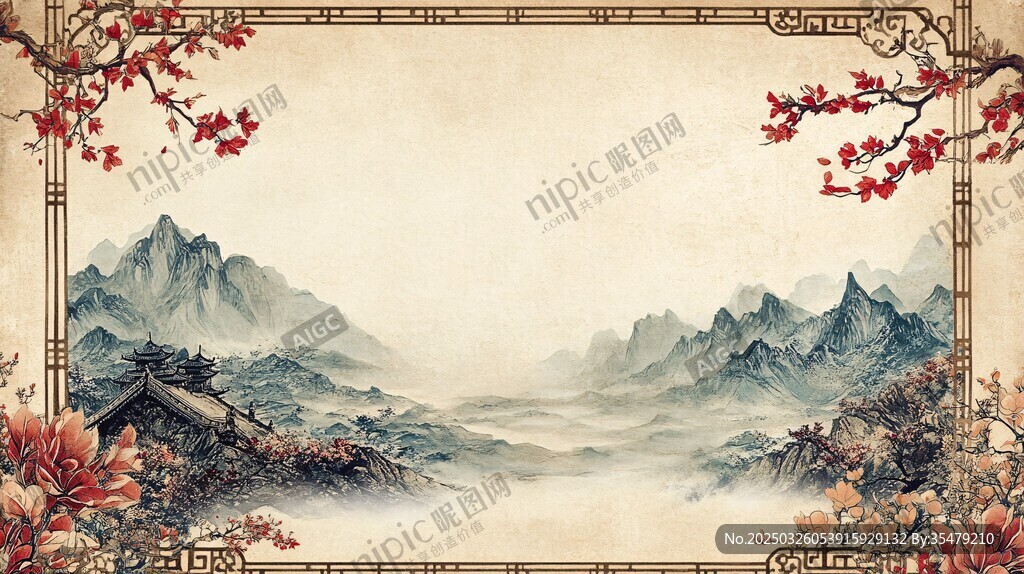古風山水中式典雅背景圖