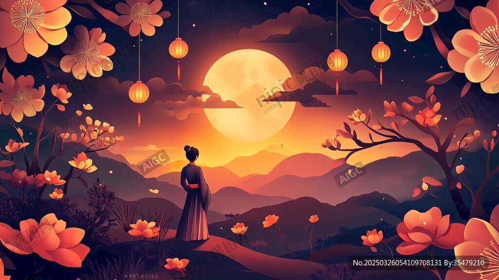 月下佳人賞繁花與明月