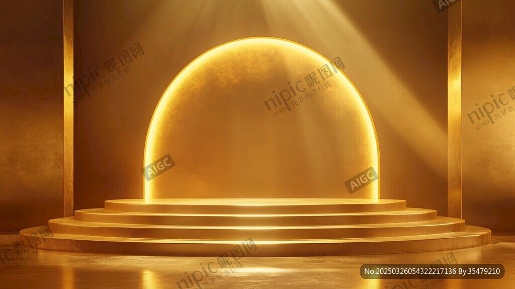 金色舞臺聚光燈閃耀場景