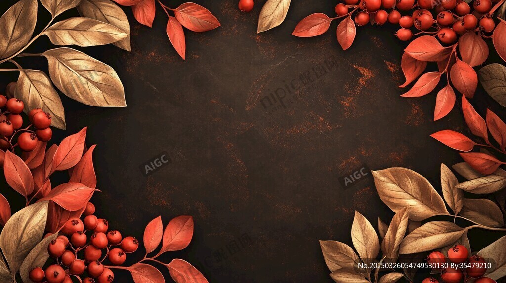 秋意紅果金葉裝飾背景
