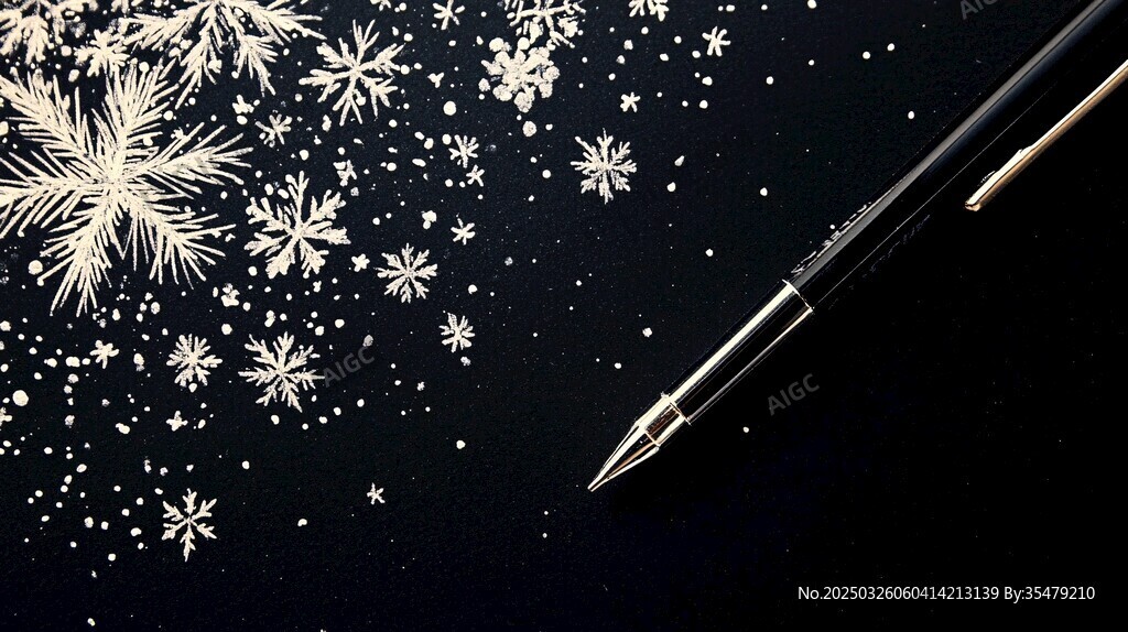 冬日雪花下的精致鋼筆
