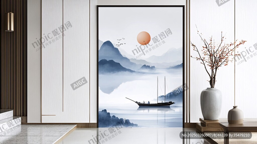 中式山水玄關裝飾畫意境美