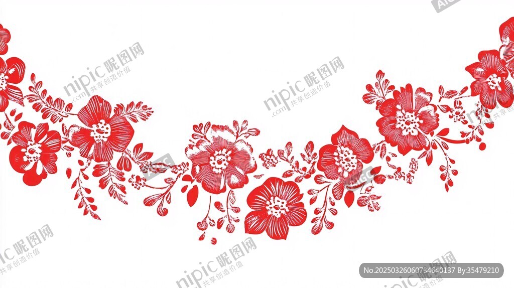 紅色花卉花邊裝飾圖案