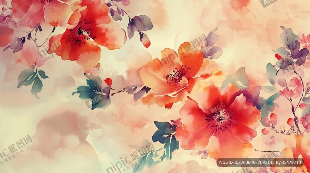 水彩花卉 絢爛綻放的花朵
