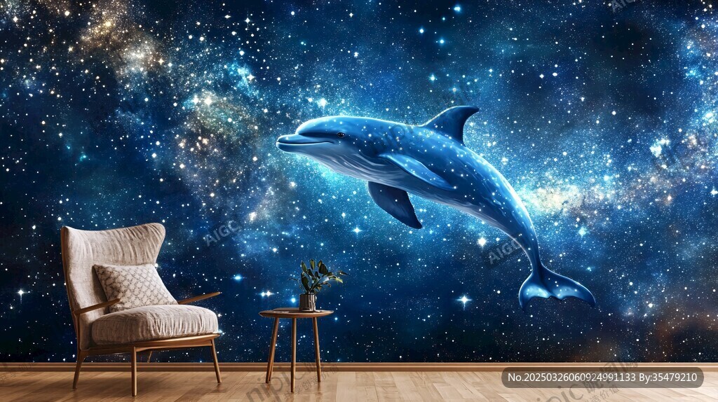 夢幻星空海豚主題背景墻