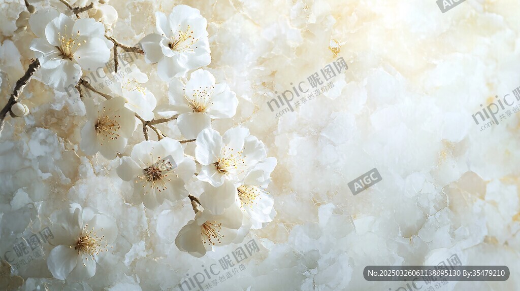 春日潔白繁花綻放美景