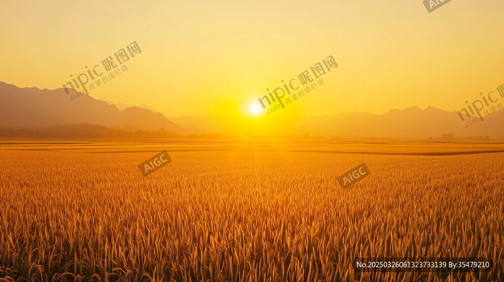 夕陽(yáng)下的金色麥田美景