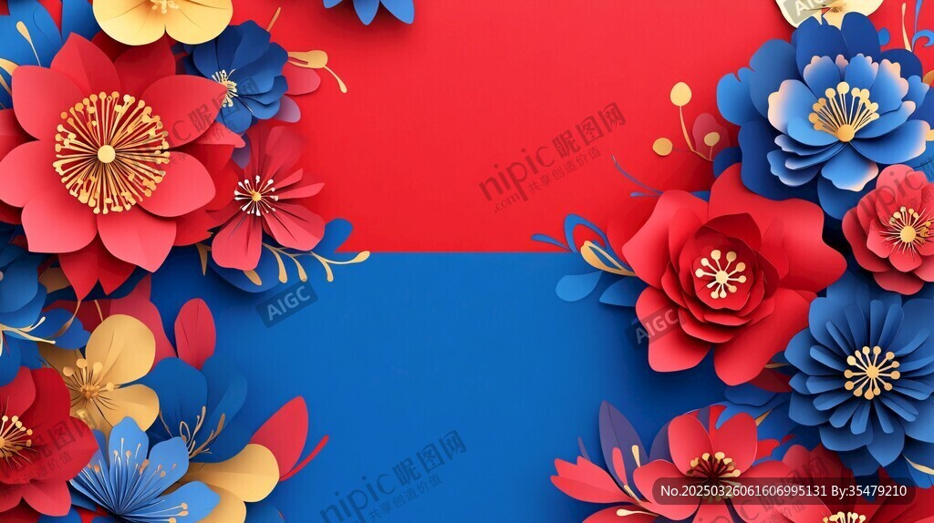 紅藍花卉裝飾背景圖