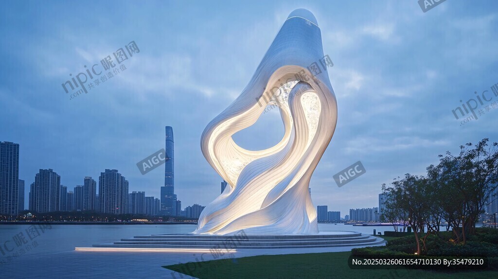 河畔流線型藝術(shù)雕塑景觀