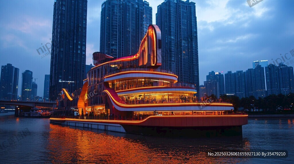 江上璀璨游船與都市夜景