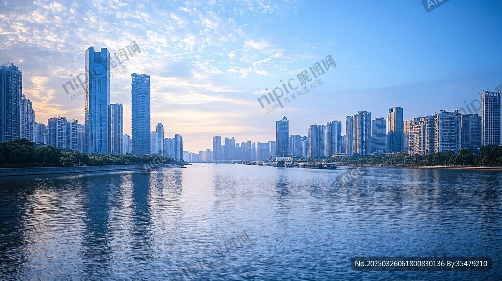 城市河畔壯麗天際線景觀
