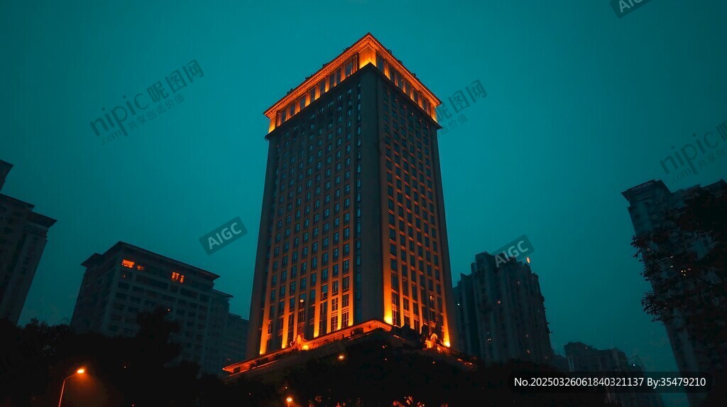夜幕下的璀璨高樓